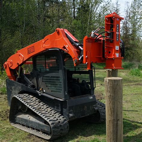 hydraulic post driver driver on skid steer driving wood posts|skid steer mounted post drivers.